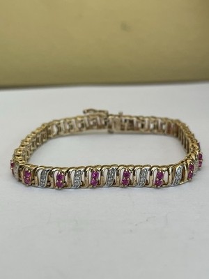Armband Gold vergoldet Sterlingsilber Rubin besetzt 18,5 cm Länge