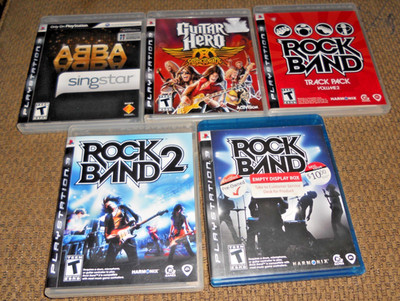 PS3 Playstation 3 Rockband  /Guitar Hero/ ABBA Singstar Wii Games Lot of 5