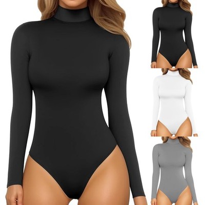 Women's Mock Turtle Neck Long Sleeve Bodysuit Base Layer Leotard Tank Top Shirts