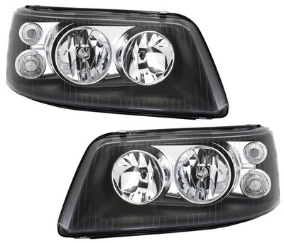 Upgrade Scheinwerfer Set für VW T5 Bus Multivan H1 H7 Schwarz mit Doppellinsen