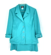 Southern Lady Womens 16 Skirt Suit Teal Pleated Skirt Front 3/4 Sleeves