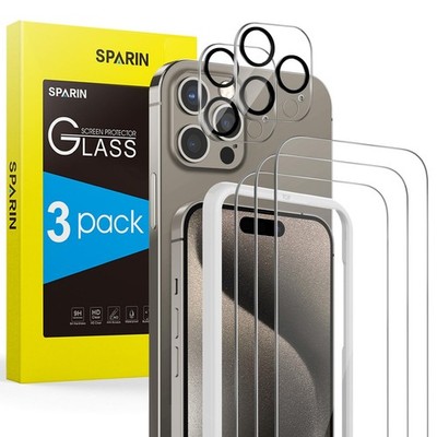 Hartglas Schutzfolie iPhone 15 Pro 9H Kratzfest Bruchsicher 3 Stück 6,1 Zoll