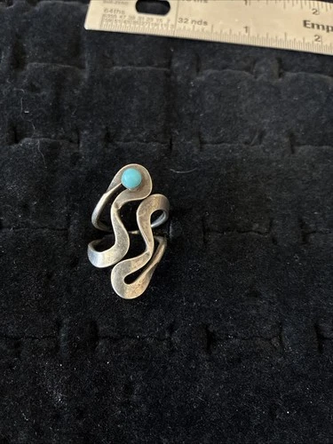 Vintage Taxco Sterling Silver Turquoise Modernist Wrap Ring Sz 8.5