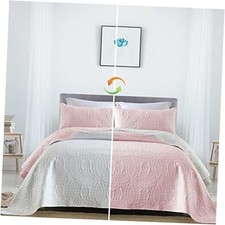 3-Piece Queen Quilt Set, Lightweight Soft Full/ Queen 90x90 Pink/ White