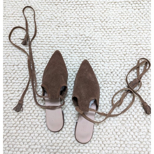 Zara Brown Leather Lace Up Flat Pointed Toe Shoes Women's Size 6