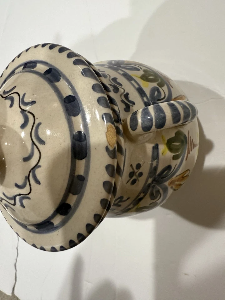 Vintage Vase Hand Painted Ceramic Sugar Bowl Made In Spain 1978 - Image 4 of 4