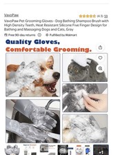 Pet Gloves Bathing Shampoo Brush with High Density Silicone for Dogs &Cats Gray