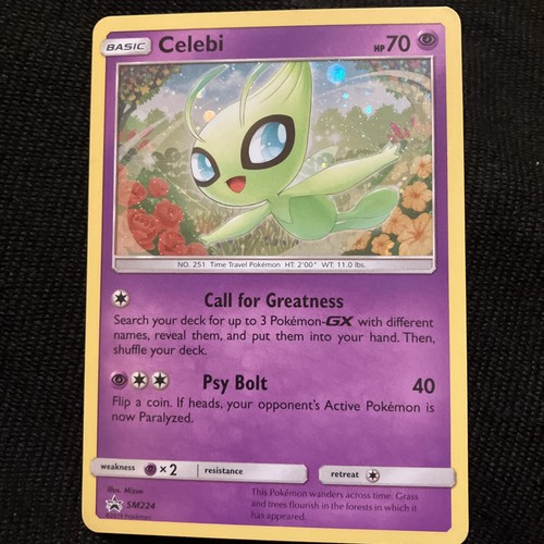 Pokemon Celebi Sun & Moon Black Star Promo SM224 Cosmos Holo Swirl NM