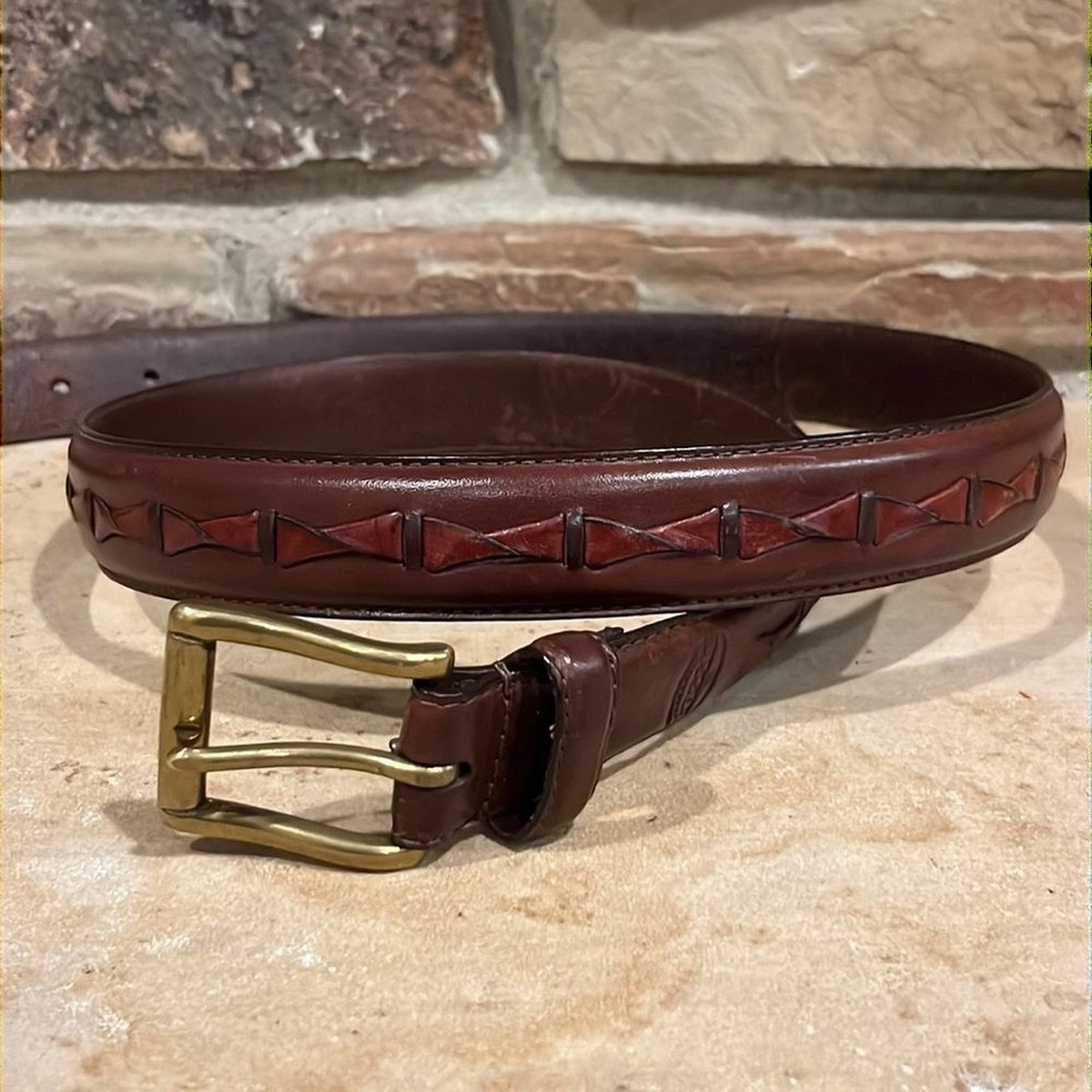Fossil Brown Leather Belt with Brass Buckle | eBay display picture 2