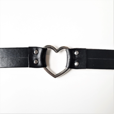 Goth Studded Heart O Ring Choker Collar Black Vegan Leather