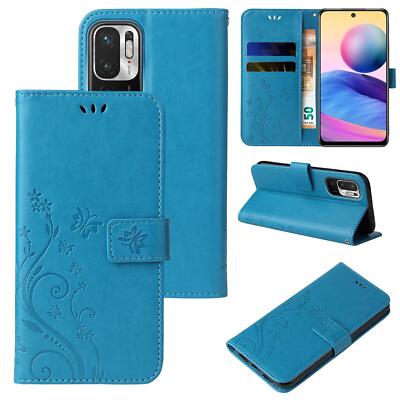 Handy Tasche für Xiaomi Redmi Note 10 5G Handyhülle Blumen Buch Cover Case Blau