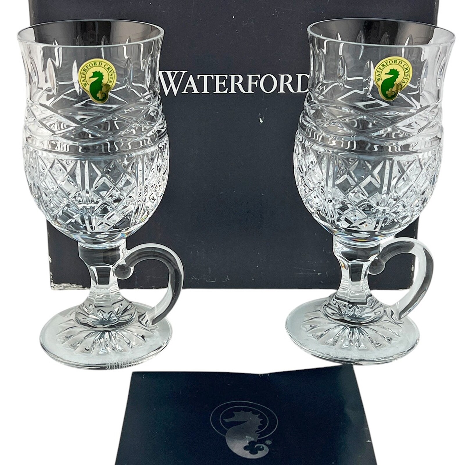 Waterford Crystal BOOK of KELLS Footed Irish Coffee Mugs Celtic Knot  ~ NEW 8 oz