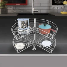Kidney Shaped 2-Shelf  Kitchen Base Cabinet Corner Organizer Rack 28"