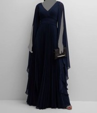  690 Rickie Freeman for Teri Jon Women's Blue Pleated Chiffon Gown Size 2