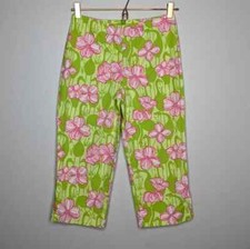 Vintage Lilly Pulitzer white tag pink green tropical floral bird crop pants 2