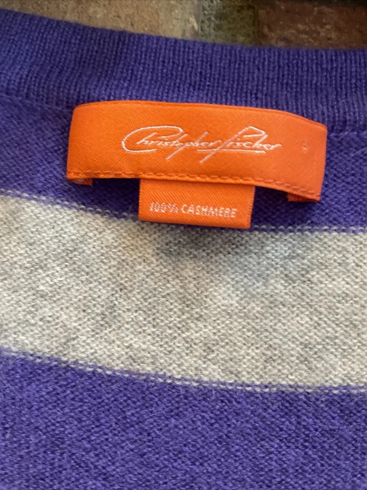 Christopher Fischer Cachemira Púrpura Gris Rayas Sin Mangas Suéter Nuevo sin Etiquetas M Foto 4 de 4