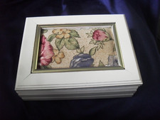 Pretty Fabric Covered Lid  white wood Jewellery Storage  box+ pink lining