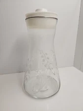 Vintage Libbey Juice Carafe w/ Stopper Glassware White Flowers Libby MCM