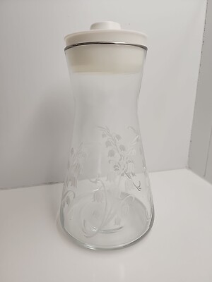 Vintage Libbey Juice Carafe w/ Stopper Glassware White Flowers Libby MCM