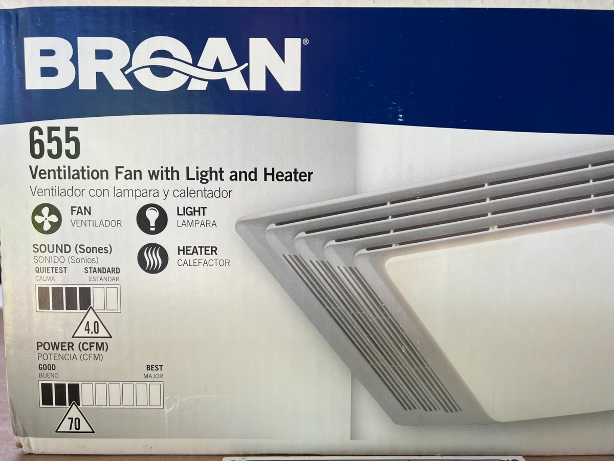 New Broan Bathroom Ventilation Fan Light u0026amp; Heater - Model 655 - 70 CFM  Nutone | eBay