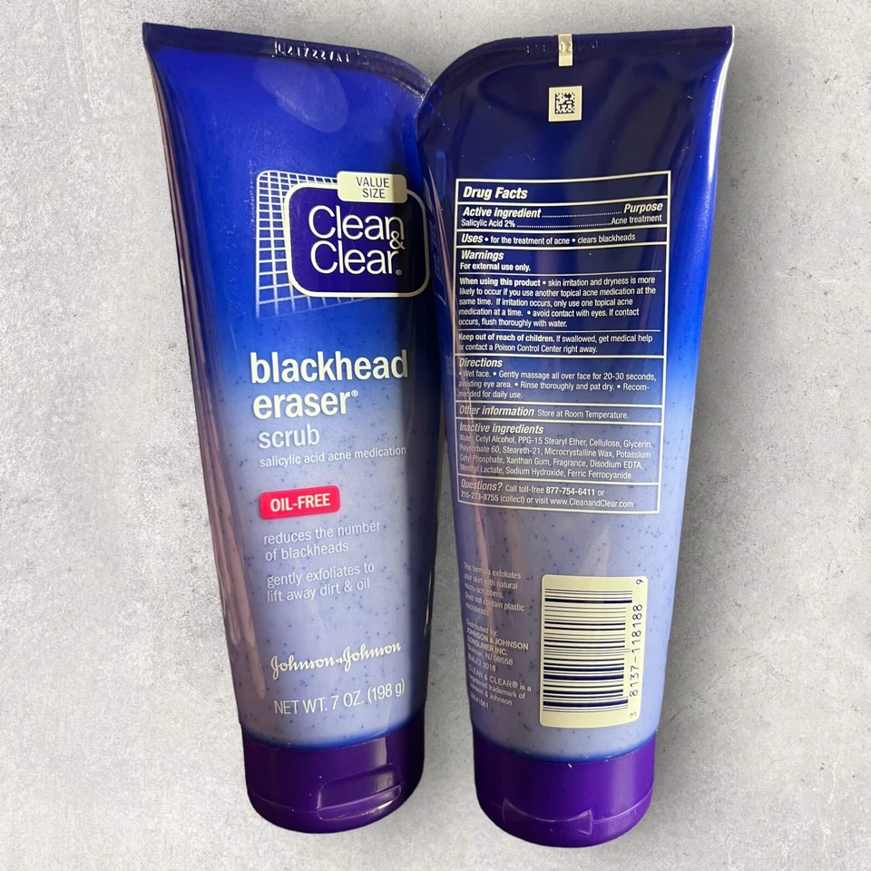 2 x Clean & Clear Blackhead Eraser Scrub w Salicylic Acid Original Formula 7oz - Image 2 of 4
