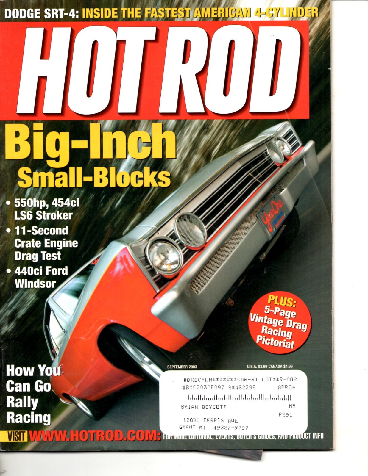 Hot Rod Magazine September 2003 Dodge Srt-4 440 Ci Ford Windsor Rally Racing