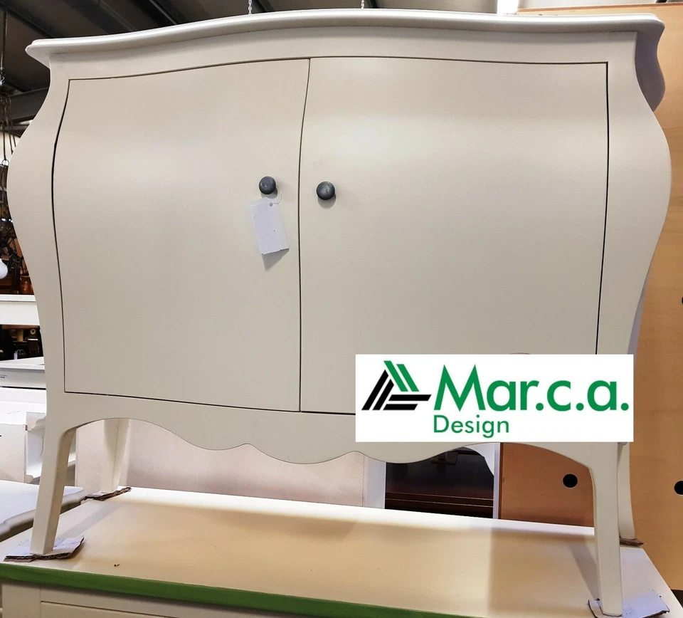 CASSETTIERA COMO’ BOMBATO 2 PORTE BIANCO OPACO ARTE POVERA SHABBY CHIC CLASSICO - Immagine 2 di 2