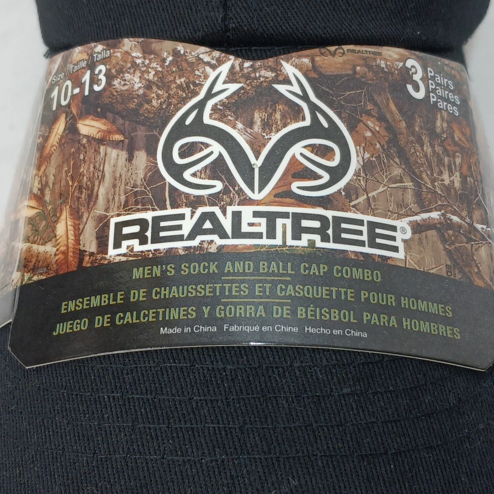 REALTREE MENS BALL CAP HAT & 3 PK CREW SOCKS SIZE 10-13 SET BLACK ORANGE NWT - Image 2 of 4