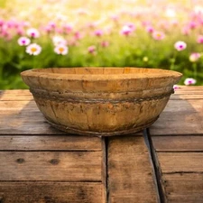 Antique Van Thiel Farmhouse Primitive Barrel Wooden Wood Tea Bowl Basin Sink