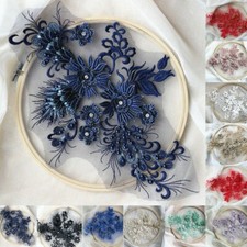 3D Embroidery Applique Lace Beaded Fabric Floral Wedding Dress Patch Decor DIY