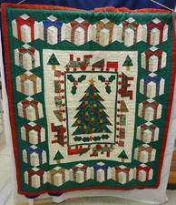 SMALL QUILT OR WALL HANGING 48x58 CHRISTMAS THEMED WITH CENTER TREE