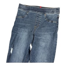 Spanx Ankle Skinny Jeans Pull On Distressed Size Medium Blue Dark Wash Stretch