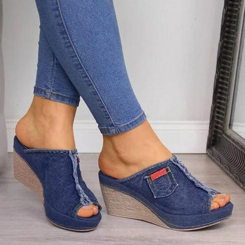 Sandalias De Verano Para Mujer Zapatos De Plataforma Moda Chanclas De  Mezclilla | eBay