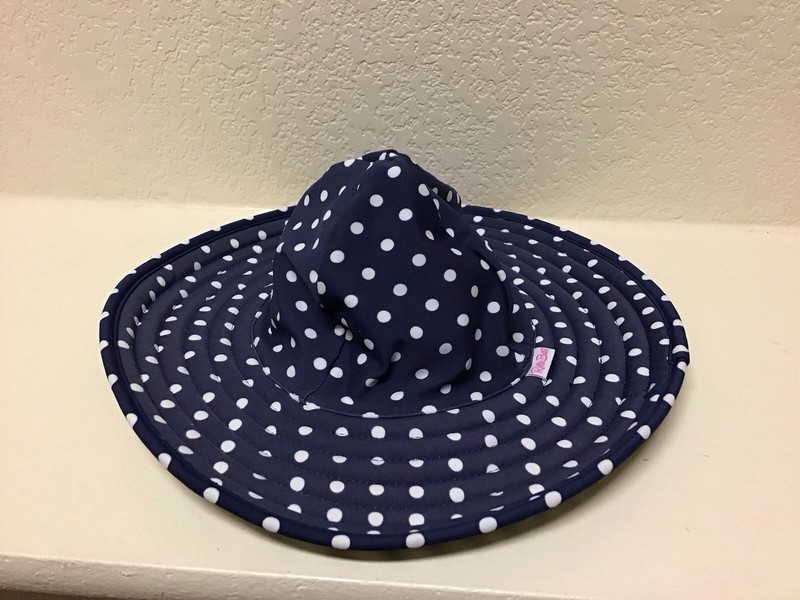 Ruffle Butts Baby Toddler 6 Mo - 1 Sun Hat Swim Beach Pool Navy White Dots