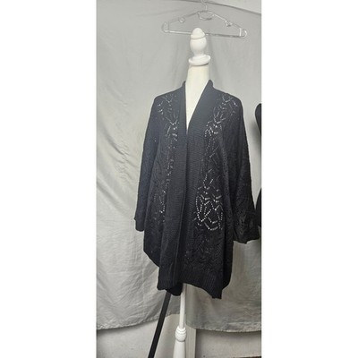 Torrid Black Lace Knit Open Front Kimono Cardigan Sweater Women 1/2