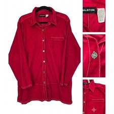 Halston Faux Suede Button Up Shirt Jacket Womens 22 24 Red Contrast Stitch Y2K