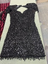 Lisaro & Co. Stunning Little Black Stretch Lace Black Sequin Beaded Size S Dress