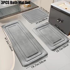 3Pcs Ultra-Soft Bath Mat Set Non-Slip Bath Rugs Bath Floor Mats for Shower Bath