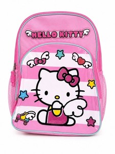 Hello Kitty Pink Girls Small Striped Backpack Zip Adjustable Straps Pockets
