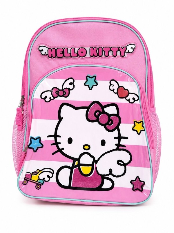 Hello Kitty Pink Girls Small Striped Backpack Zip Adjustable Straps Pockets