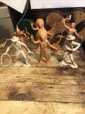 1964 VINTAGE ORIGINAL LOUIS MARX 6" COWBOYS  INDIANS PLASTIC FIGURES LOT OF 6
