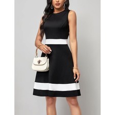 Emery Rose Shein Black White Colorblock Fit Flare Skater Dress Small Sleeveless