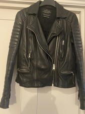 AllSaints Papin Black Leather Biker Jacket - Size UK 10