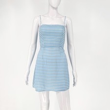 Reformation Preston Mini Dress Blue Gingham Women’s Size 2 Tencel Linen Sundress