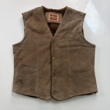 Vintage Pioneer Wear Vest Mens Med Brown Suede Leather Western Cowboy USA Made