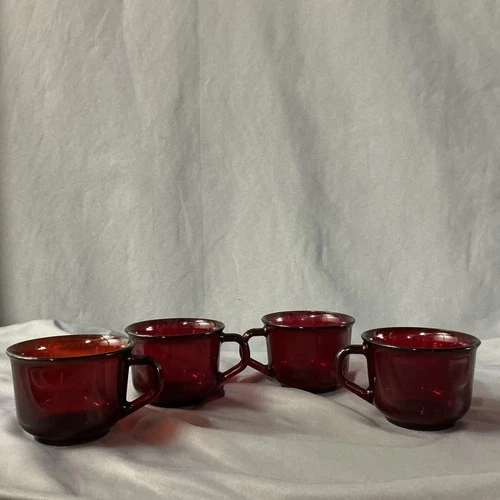 Vintage Arcoroc Ruby Red Coffee Tea Cups Made in France Set of 4 Mid Century 
