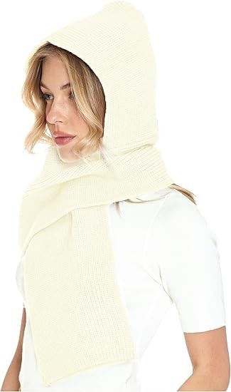 2 Colors Knitted Hooded Scarf Women Men Winter Balaclava Cream White Art