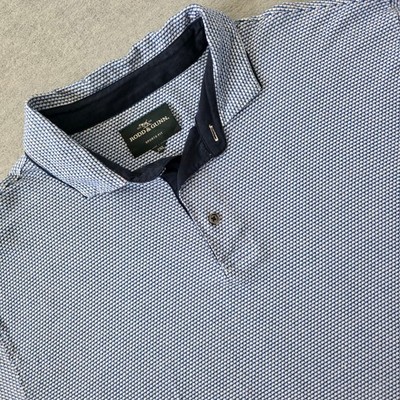 Rodd & Gunn Mens 2XL Blue White Micro Print Cotton Sports Fit Polo Shirt