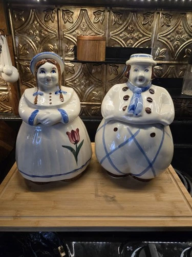 Shawnee Pottery Vintage 1942 Dutch Boy & Girl Cookie Jars USA Jack & Jill Set