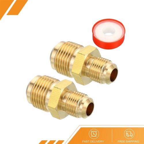 2Pcs 3/8 SAE Male x 5/8 SAE Male Brass Tube Coupler Fitting Flare Connector